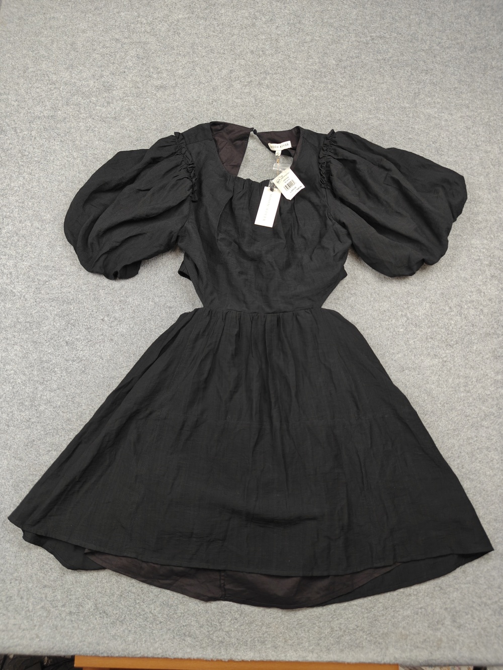 Moon River Dress Womens Large Black Fit & Flare Short Puff Sleeve Lined